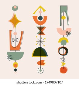 Mid Century Modern Style Shape, 1950s background with vintage colors. Abstract contemporary poster with geometric shapes. Design for wallpaper, background, wall decor, cover, print, card, branding. 