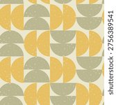 Mid century modern textured half circles in muted mustard yellow and sage green seamless pattern. For art print, wallpaper, retro backgrounds and home décor 