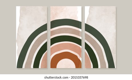 Vector de arte de pared tríptico moderno de mediados de siglo. Resumen de fondo de arte con dibujo de línea natural y acuarela formas orgánicas de pintura a mano para decoración de pared, afiche y papel pintado.