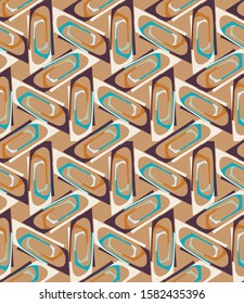 Mid Century Modern Vintage Pattern Background. Graphic Design Trend Shape. Seamless 1960s Style Retro Fabric Geometric Wallpaper. Hip Beige Brown Flat Color.  Swatch Tile Repeat Vector EPS 10