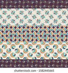 Mid Century Modern Vintage Pattern Background. Patchwork Quilt Masculine Graphic Design. Seamless Stripe 1960s Style Retro Geometric Wallpaper. Hipster Flat Color. Swatch Tile Repeat Vector EPS 10