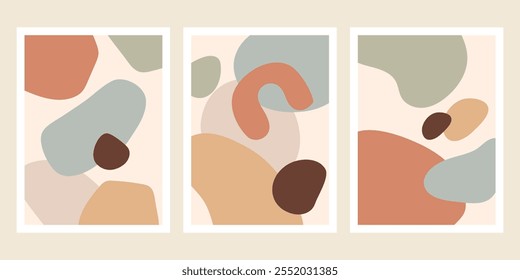 Pôsteres De Arte De Parede Modernos Do Século Médio. Cartazes de arte abstrata criativa com formas geométricas orgânicas. Impressões de arte de parede contemporâneas para cartazes, capa, mídia social.