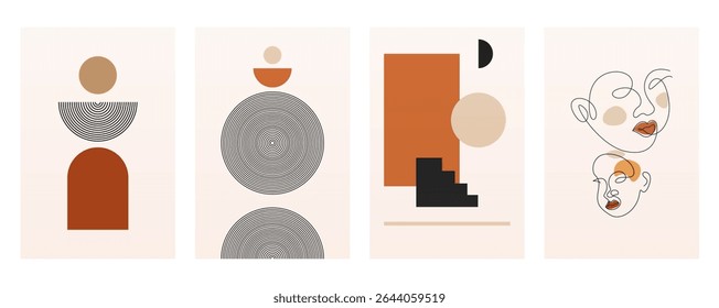 Mid century modern wall art decor poster. Boho wall art background
