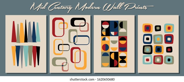 Mid Century Modern Wall Prints, Retro Style Backgrounds From The 1950s, Vintage Color Palette