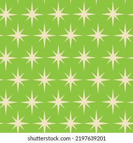 Mid century modern white starbursts seamless pattern on lime green background. For home décor, fabric, wallpaper and textile