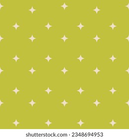 Mid Century Moderns tars seamless pattern. Minimalist design in retro colors. Stars pattern in dark chartreuse green.