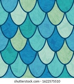 Mid century overlapping fish scales or feathers pattern for backgrounds, gift wrap, wallpaper.