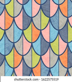 Mid century overlapping fish scales or feathers pattern for backgrounds, gift wrap, wallpaper.