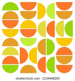 Patrón de fondo de estilo retro de mediados de siglo con formas de semicírculo de cítricos de color frutal.
