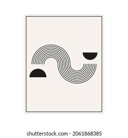 Mid century shapes set. Geometric line figures. Modern minimalism symbols. Vector isolated on white