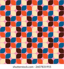 Mid century style seamless pattern design. Colorful retro cover art with simple shapes layout vector.