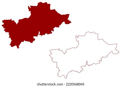 Mid Devon Non-metropolitan district (United Kingdom of Great Britain and Northern Ireland, ceremonial county Devon or Devonshire, England) map vector illustration, scribble sketch Tiverton map