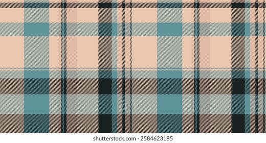 Mid fabric pattern tartan, hat seamless vector textile. Fall check plaid background texture in light and cyan colors.