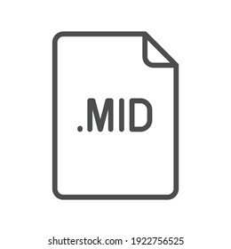 icono de línea de formato de archivo MID. Signo de estilo lineal para concepto móvil y diseño web. Símbolo sencillo de contorno. Ilustración vectorial aislada en fondo blanco. EPS 10.
