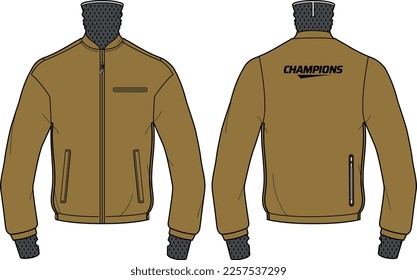 Mid layer ski jacket design flat sketch Illustration, track top jacket with front and back view, winter jacket for Men and women. for hiker, tracking, outerwear and workout in winter