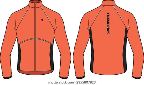 Mid layer ski jacket design flat sketch Illustration, track top jacket with front and back view, winter jacket for Men and women. for hiker, tracking, outerwear and workout in winter