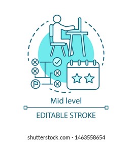 Mid level concept icon. Work experience idea thin line illustration. Middle level. Stage of development in professional career. Staff, workforce. Vector isolated outline drawing. Editable stroke