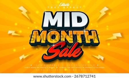 Mid Month Sale Editable Text Effect Design Vector Graphic Style Effect with Shadow and Yellow 3D Typography Lettering on Red Background. Autumnal Premium Scalable Shopping Day Illustration Template