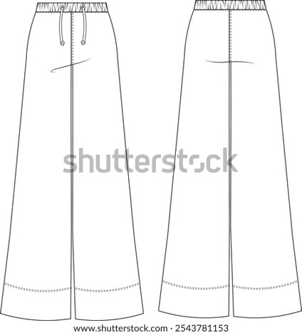 mid rise mid waist elastic drawstring laced wide leg pant trouser sweatpant pyjama wtemplate technical drawing flat sketch cad mockup fashion woman design style model 