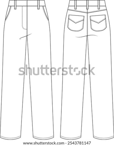 mid rise mid waist with pockets classic tailored pant trouser straight template technical drawing flat sketch cad mockup fashion men man design style model 
