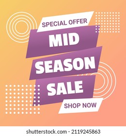 Mid season sale banner template with abstract geometric pattern. Template for social media, flyer and poster