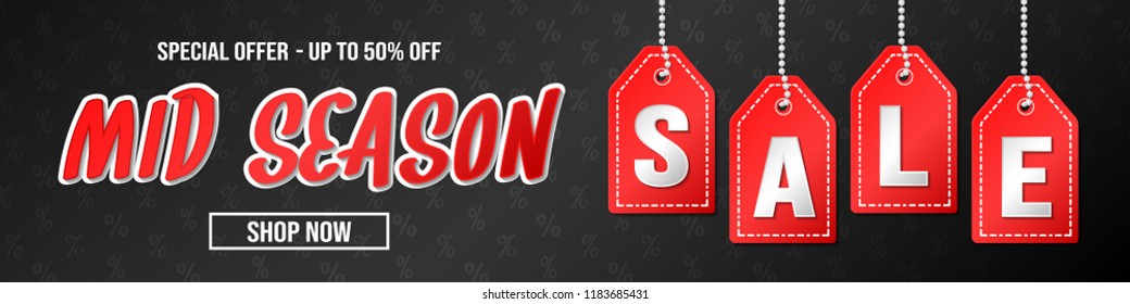 Mid Season Sale - concept of panoramic banner. Vector.