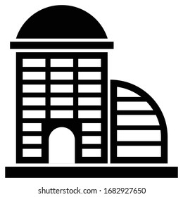 Mid size building with dome concept, exterior facade of historical building enterance gate vector icon design