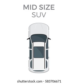 Mid size SUV means of transportation isolated on white. Vector city transport icon, sport or suburban utility vehicle, top view oncar in cartoon style. Light truck operated as a family vehicle