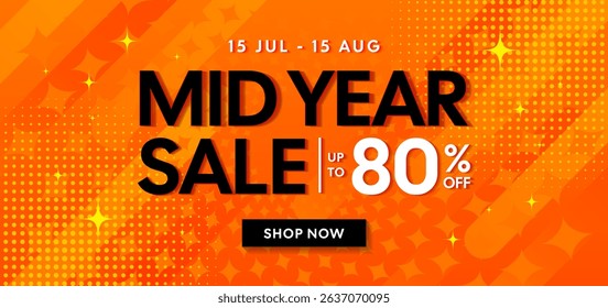 Mid Year Sale up to 80% off promotion banner vector illustration. Text on orange abstract background