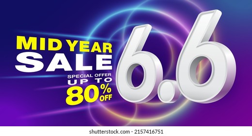Mid year Sale Banner design template. Advertising for Shopping Online, social media and website. Half year sale Campaign Special Promotion 80% Off.