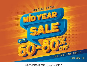 Mid Year Sale Banner Template design special offer discount 60-80% off, Shopping banner template, Abstract Web Header template for Sale and discount labels. Sale promotion poster design. discount tag