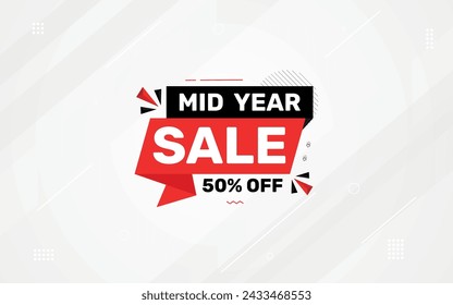 Mid Year Sale banner vector template. New Year Discount vector graphic element. Super shop label Promo design. Product opening festival background collection. 