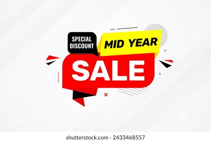 Mid Year Sale banner vector template. New Year Discount vector graphic element. Super shop label Promo design. Product opening festival background collection. 