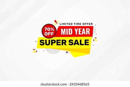 Mid Year Sale banner vector template. New Year Discount vector graphic element. Super shop label Promo design. Product opening festival background collection. 