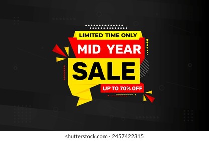 Mid Year Sale banner vector template. New Year Discount vector graphic element. Super shop label Promo design. Product opening festival background collection. 