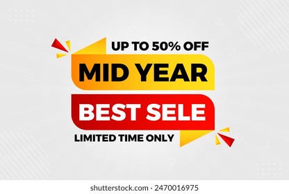 Mid Year Sale banner vector template. New Year Discount vector graphic element. Super shop label Promo design. Product opening festival background collection.