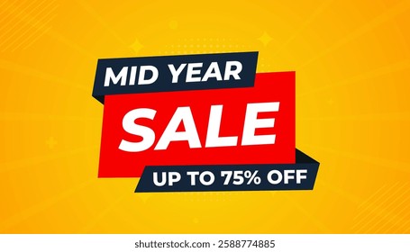 Mid Year Sale banner vector template. New Year Discount vector graphic element. Super shop label Promo design. Product opening festival background collection. 