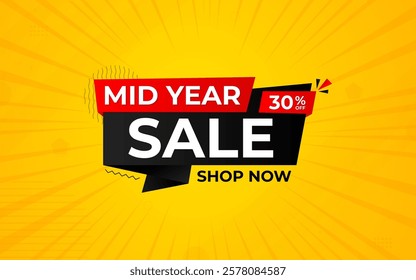 Mid Year sale offer banner template, design vector graphic element, festival background, Super shop label Promo design.