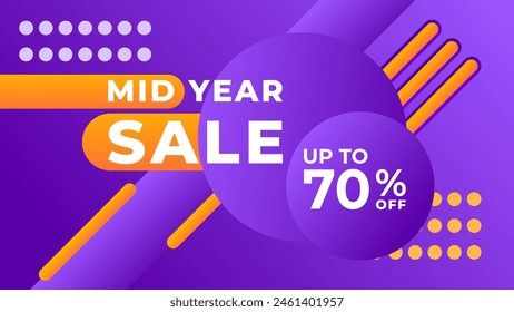 MID YEAR SALE OFFERS AND PROMOTION TEMPLATE BANNER DESIGN.COLORFUL GRADIENT PURPLE COLOR BACKGROUND VECTOR. GOOD FOR SOCIAL MEDIA POST, COVER , POSTER 