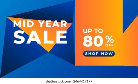 MID YEAR SALE OFFERS AND PROMOTION TEMPLATE BANNER DESIGN.COLORFUL GRADIENT BLUE COLOR BACKGROUND VECTOR. GOOD FOR SOCIAL MEDIA POST, COVER , POSTER 