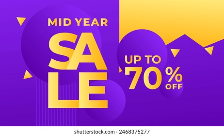 MID YEAR SALE OFFERS AND PROMOTION TEMPLATE BANNER DESIGN.COLORFUL GRADIENT PURPLE COLOR BACKGROUND VECTOR. GOOD FOR SOCIAL MEDIA POST, COVER , POSTER 