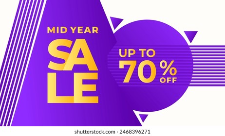 MID YEAR SALE OFFERS AND PROMOTION TEMPLATE BANNER DESIGN.COLORFUL GRADIENT PURPLE COLOR BACKGROUND VECTOR. GOOD FOR SOCIAL MEDIA POST, COVER , POSTER 