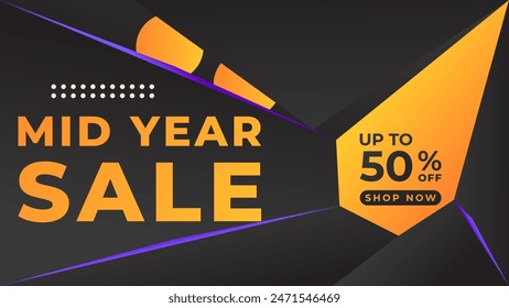 MID YEAR SALE OFFERS AND PROMOTION TEMPLATE BANNER DESIGN.COLORFUL GRADIENT COLOR DARK BACKGROUND VECTOR. GOOD FOR SOCIAL MEDIA POST, COVER , POSTER 