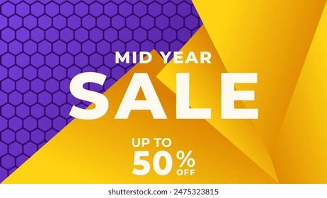 MID YEAR SALE OFFERS AND PROMOTION TEMPLATE BANNER DESIGN.COLORFUL GRADIENT PURPLE COLOR BACKGROUND VECTOR. GOOD FOR SOCIAL MEDIA POST, COVER , POSTER 