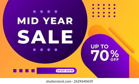 MID YEAR SALE OFFERS AND PROMOTION 70 PERCENT OFF. TEMPLATE BANNER DESIGN.COLORFUL GRADIENT ORANGE COLOR BACKGROUND VECTOR. GOOD FOR SOCIAL MEDIA POST, COVER , POSTER 