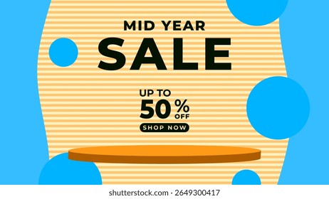 MID YEAR SALE OFFERS AND PROMOTION 50 PERCENT OFF. TEMPLATE BANNER DESIGN.COLORFUL FLAT BACKGROUND VECTOR. GOOD FOR SOCIAL MEDIA POST, COVER , POSTER 