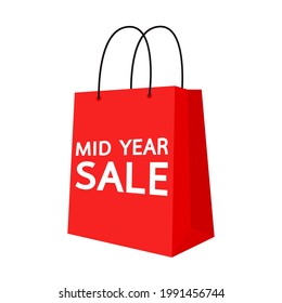 Mid year sale poster. Paper bag vector