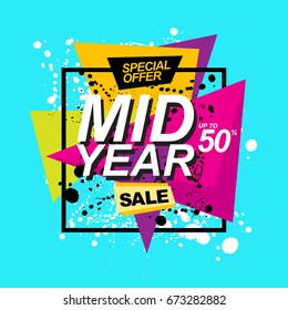 Mid Year Sale . Promotion template design usable for print or web, banner and poster material.