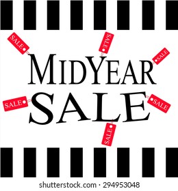 mid year sale with small red tags