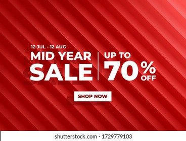 Mid Year Sale, Summer sale banner. Red background special offers and promotion template design.